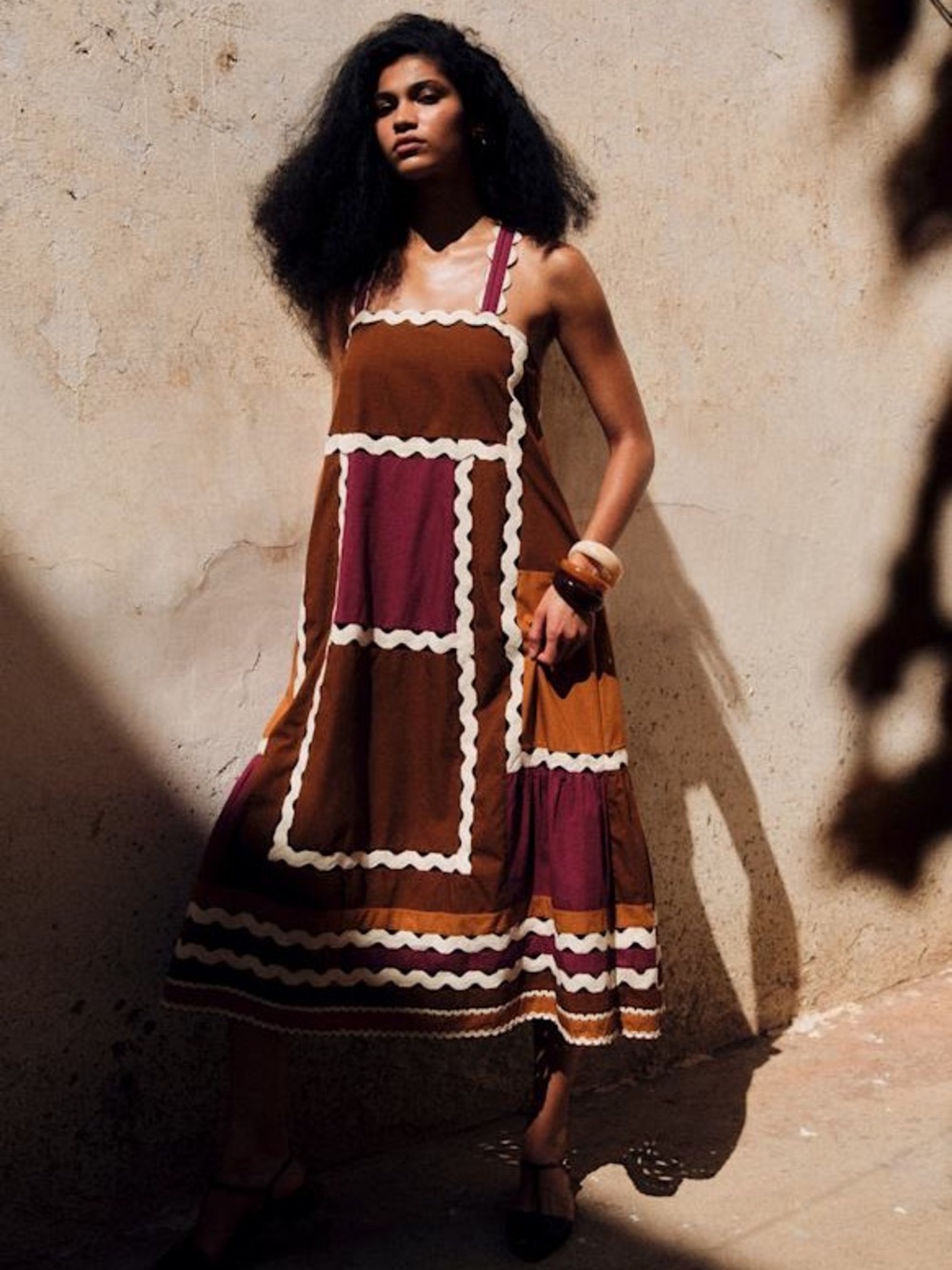 Sezane Jackson Dress Brown and Burgundy Patchwork - Picture 3 of 4